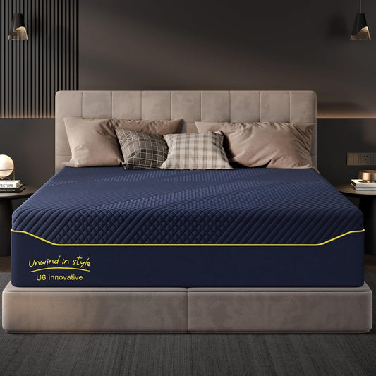 14 Inch King Size Mattress Gel-Infused Memory Foam,Medium with Removable Washable Cover Cooling Gel Bed in a Box,CertiPUR-US Certified,80"X76"X14" Navy Blue King Mattress