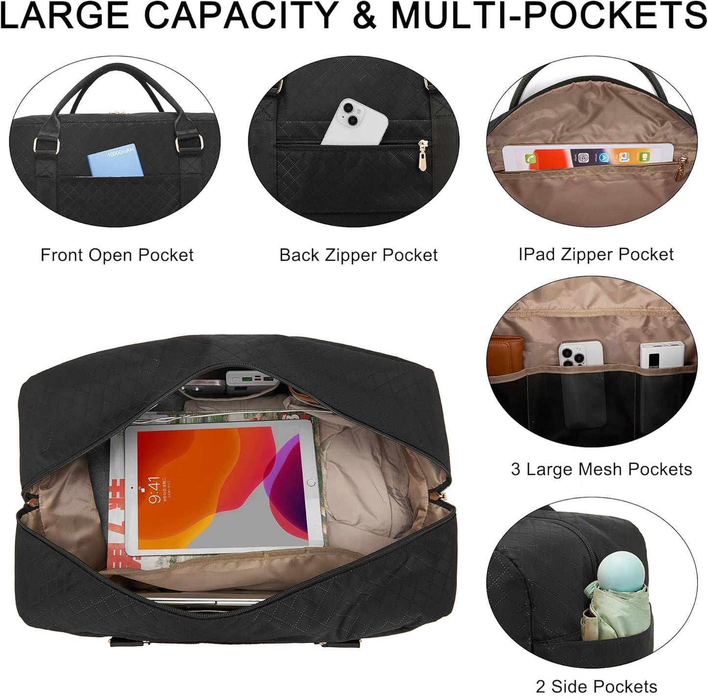 Soperwillton Women Travel Duffel Bags Carry On Overnight Bag with Shoe Compartment & Toiletry Pouch Gym Bag with Wet Pocket