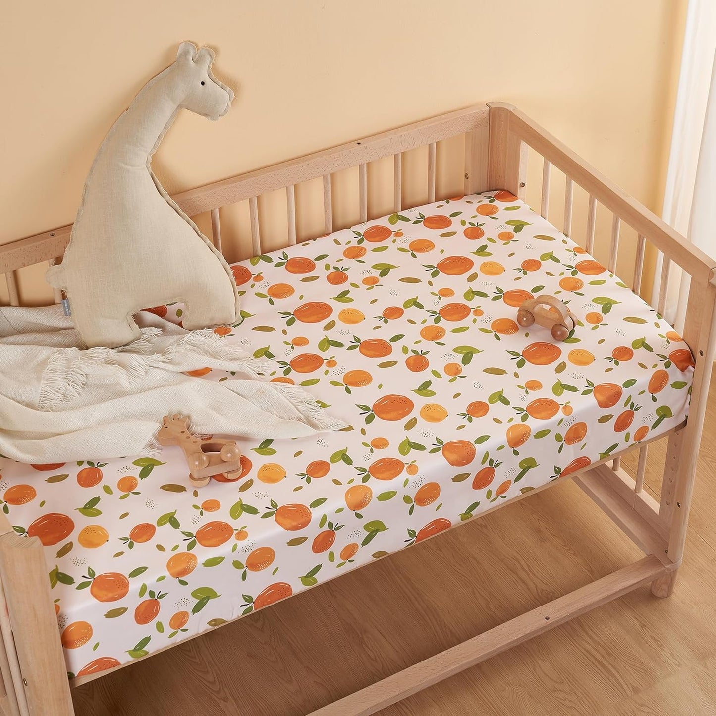TILLYOU Baby Crib Sheets for Boys Girls, Super Soft Toddler Bed Sheets, 2 Pack Sheets for Standard Crib Mattress 28x52in, Orange Flavour