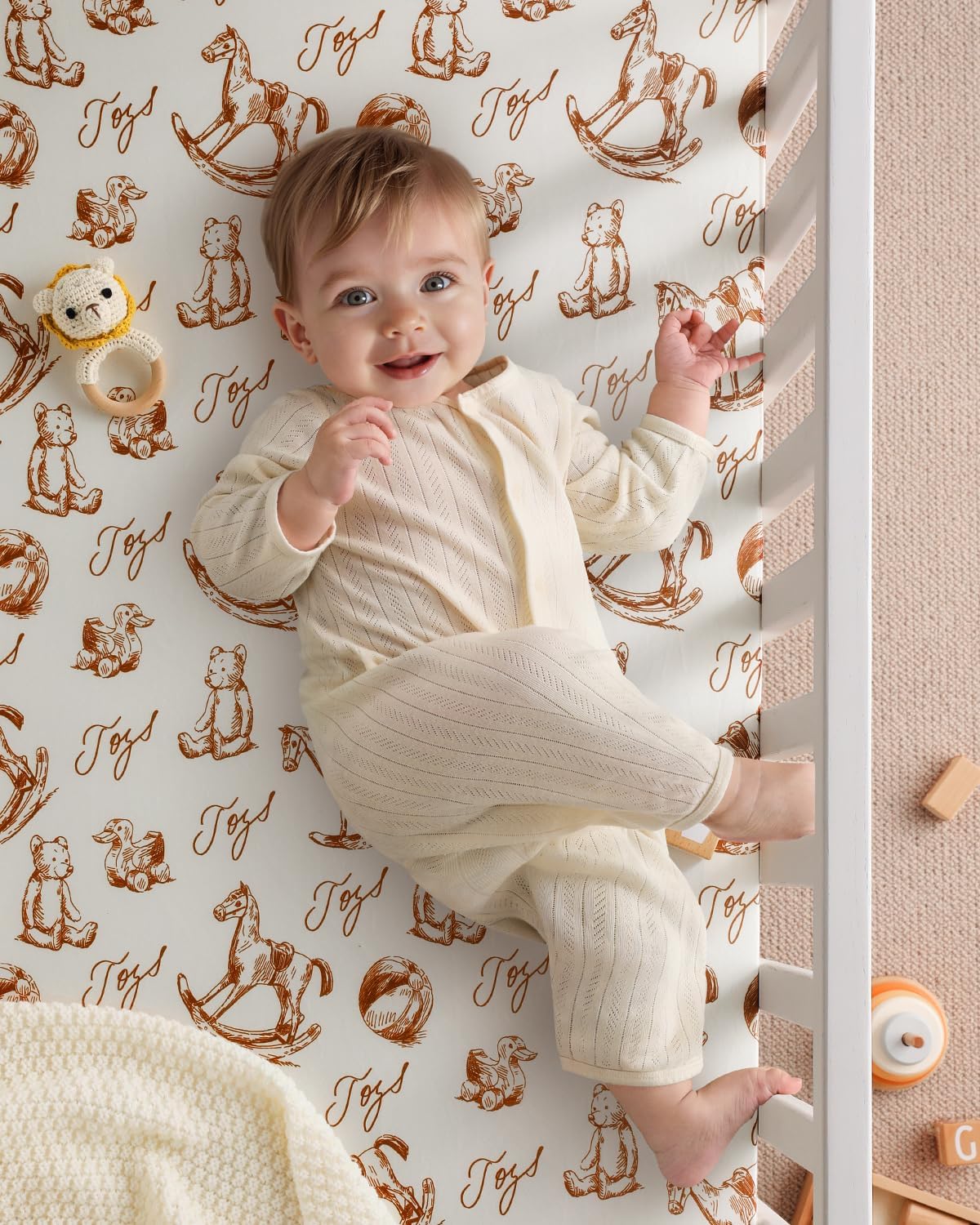 Yoofoss Baby Crib Sheets 2 Pack for Boys and Girls - 52x28 Fitted Crib Sheet Neutral Fits for Standard Crib and Toddler Mattress, Ultra Soft Breathable Microfiber Rocking Horse