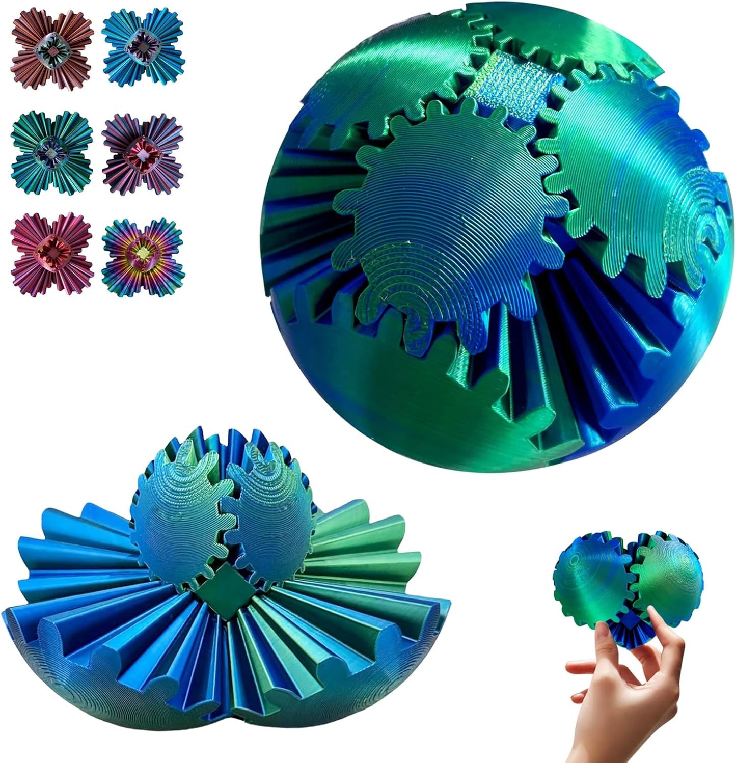 Gear Ball - GearSphere Fidget Toy, 3D Printed Gear Ball Spin Ball Cube Desk Toy, 2024 Gear Sphere Cube Puzzlefor Adults Kids, Stress and Anxiety Relaxing Fidget Toy (Blue-Green)
