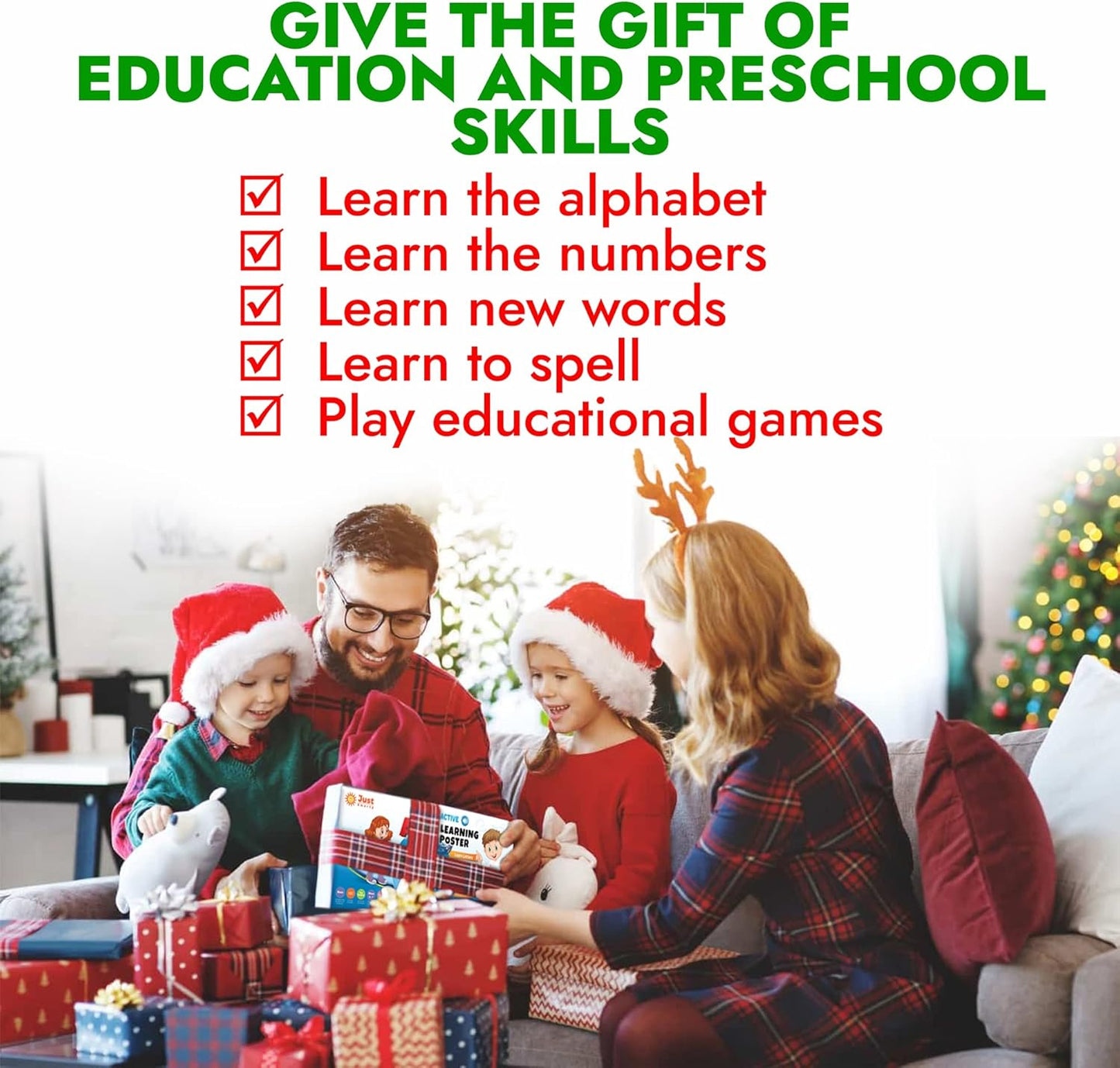 Just Smarty Interactive Alphabet Wall Chart | Talking ABCs & 123s Music Poster with Interactive Light | Toddler Alphabet Learning | Best Educational Gift for Boys & Girls Ages 2 3 4 5 | Letter Sounds