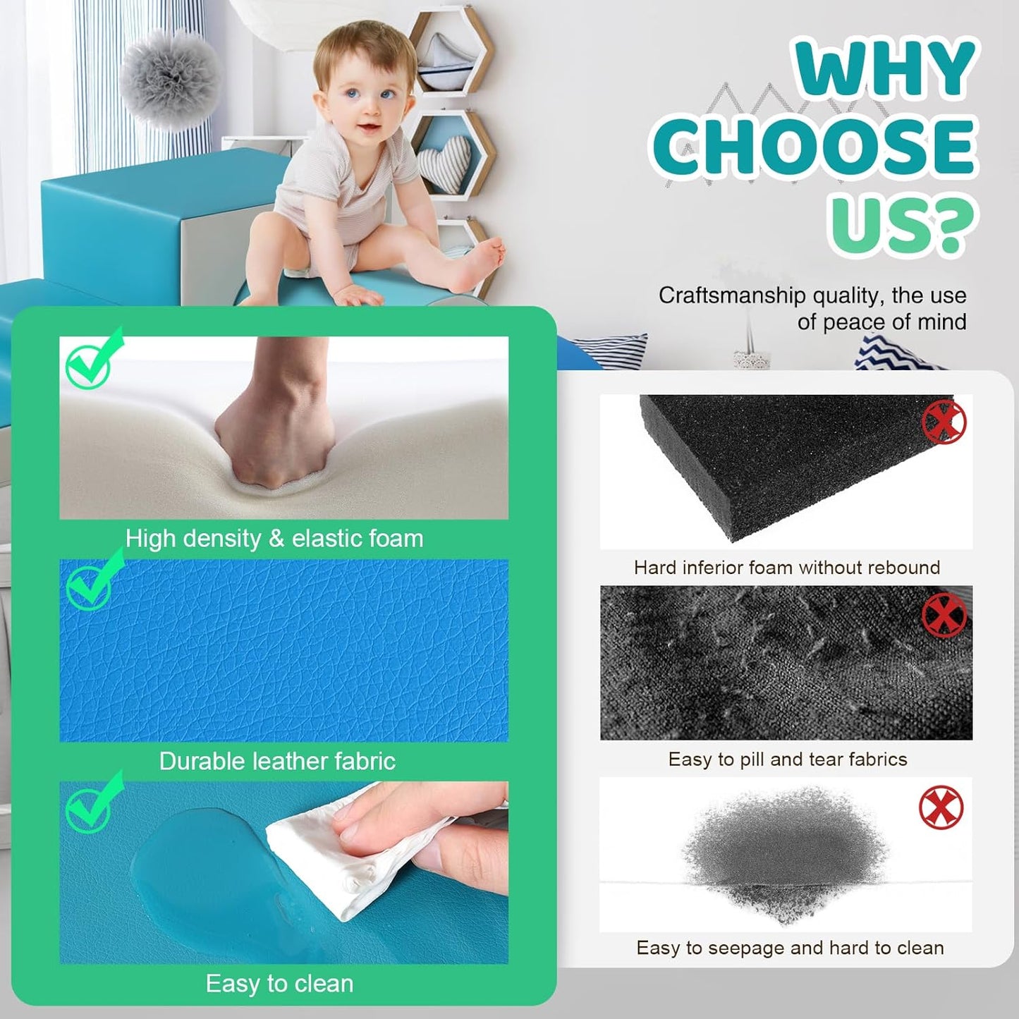 Sumbababy Foam Climbing Blocks for Toddlers: with a Tunnel - 4 PCS Foam Blocks - Kids Indoor Climbers Play Structures Play Gym Soft Climber with Slide and Stair Soft Playground Green