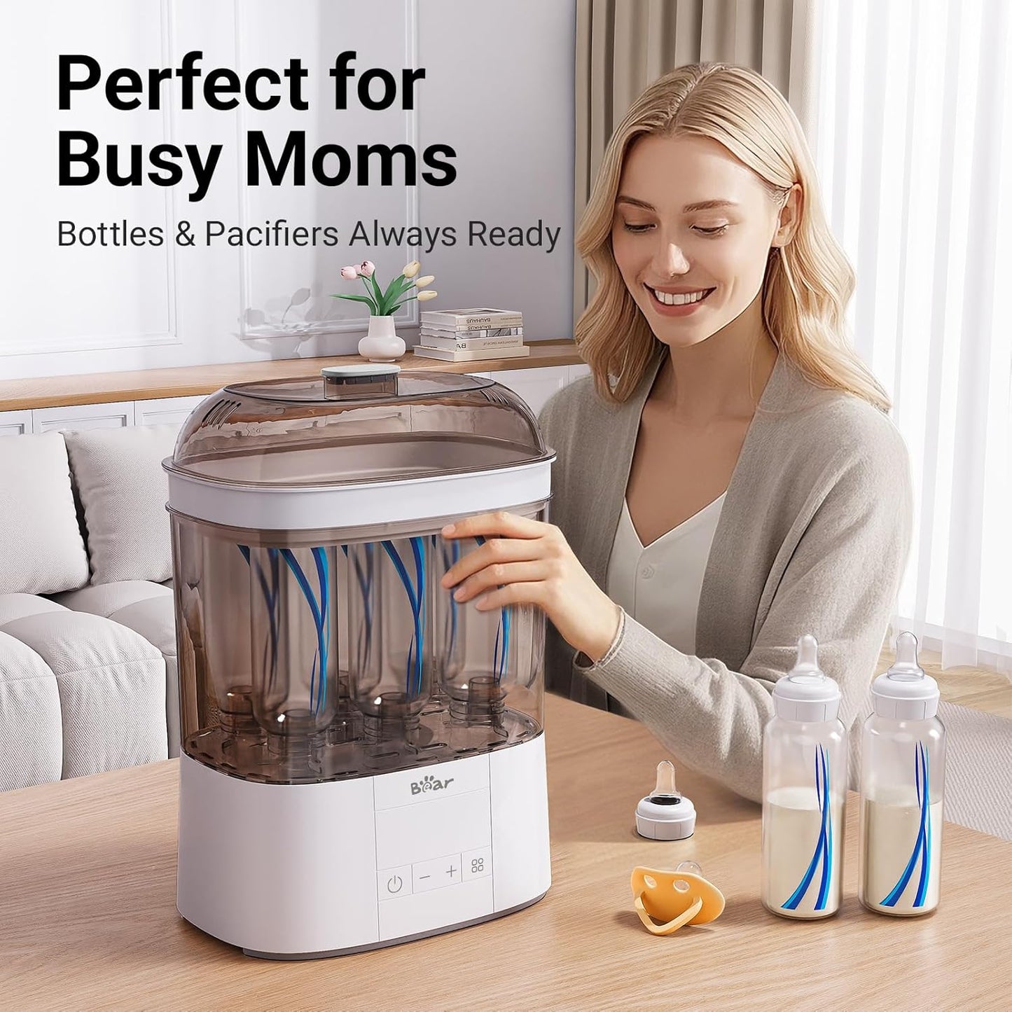 Bear Bottle Sterilizer and Dryer, 2 Layers Large Electric Steam Baby Bottle Sterilizer, Fast Bottle Sanitizer and Dryer for All Bottles & Accessories, Time-Saving Design