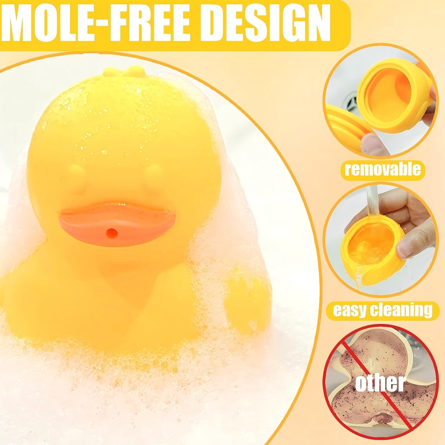 6Pcs Mold-Free Bath Toy Silicone Duck Set for Toddlers 1-3 Years and Babies 6-12 Months, Dishwasher Safe, with Duck Fishing Net and Storage Bag