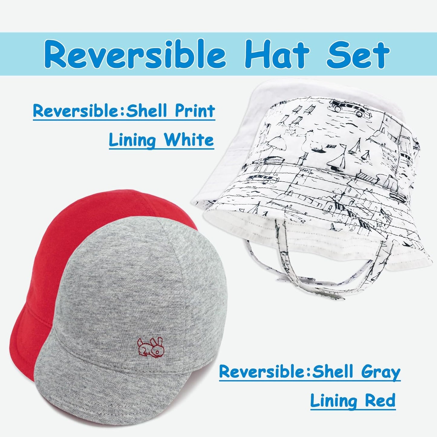 Keepersheep Baby Reversible Baseball Cap Infant Sun Hat, Cotton Knit Soft Brim for Infant Toddler, Summer Outdoor Unisex