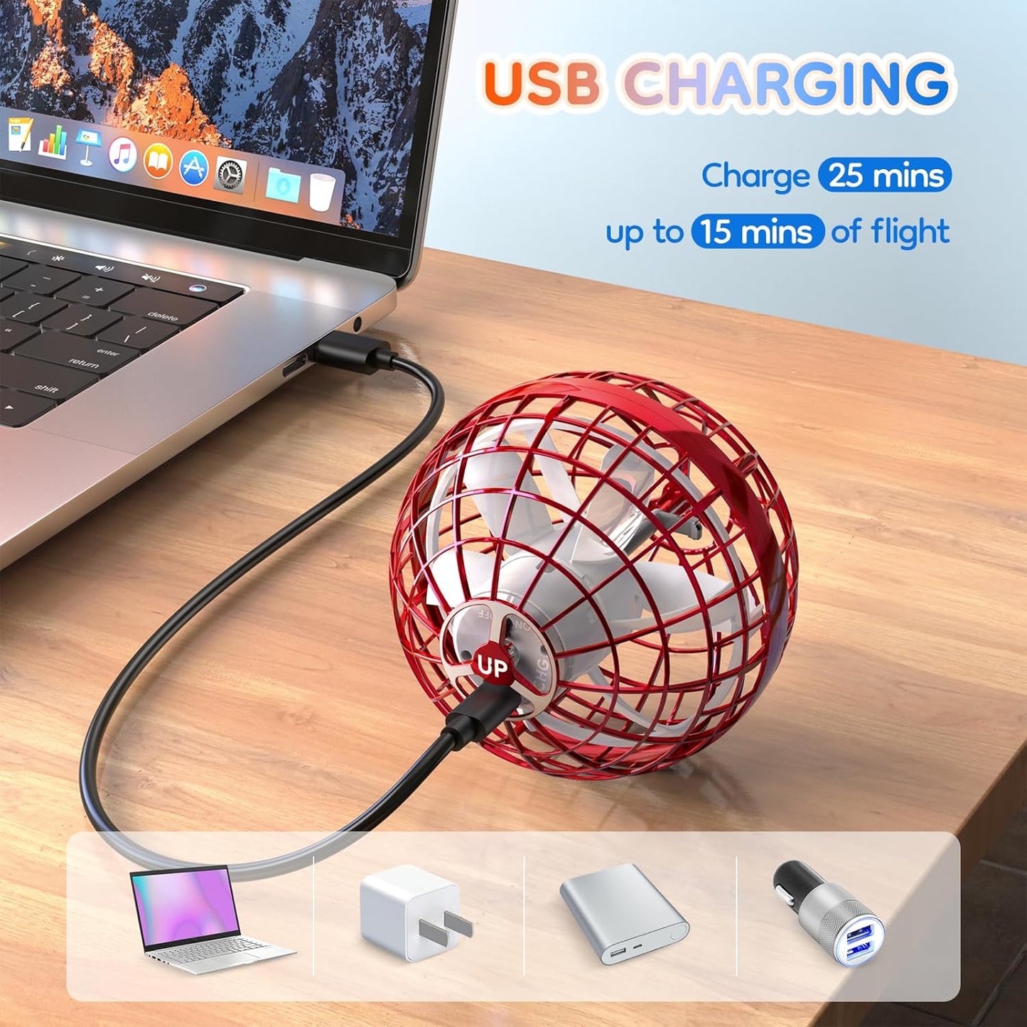 TOMZON Flying Orb Ball, Galaxy Ball Cool Toys for Boys Girls, Hover Ball Boomerang Fidget Spinner, Drone for Kids with Colorful Light Flying Spinner, A32 Red