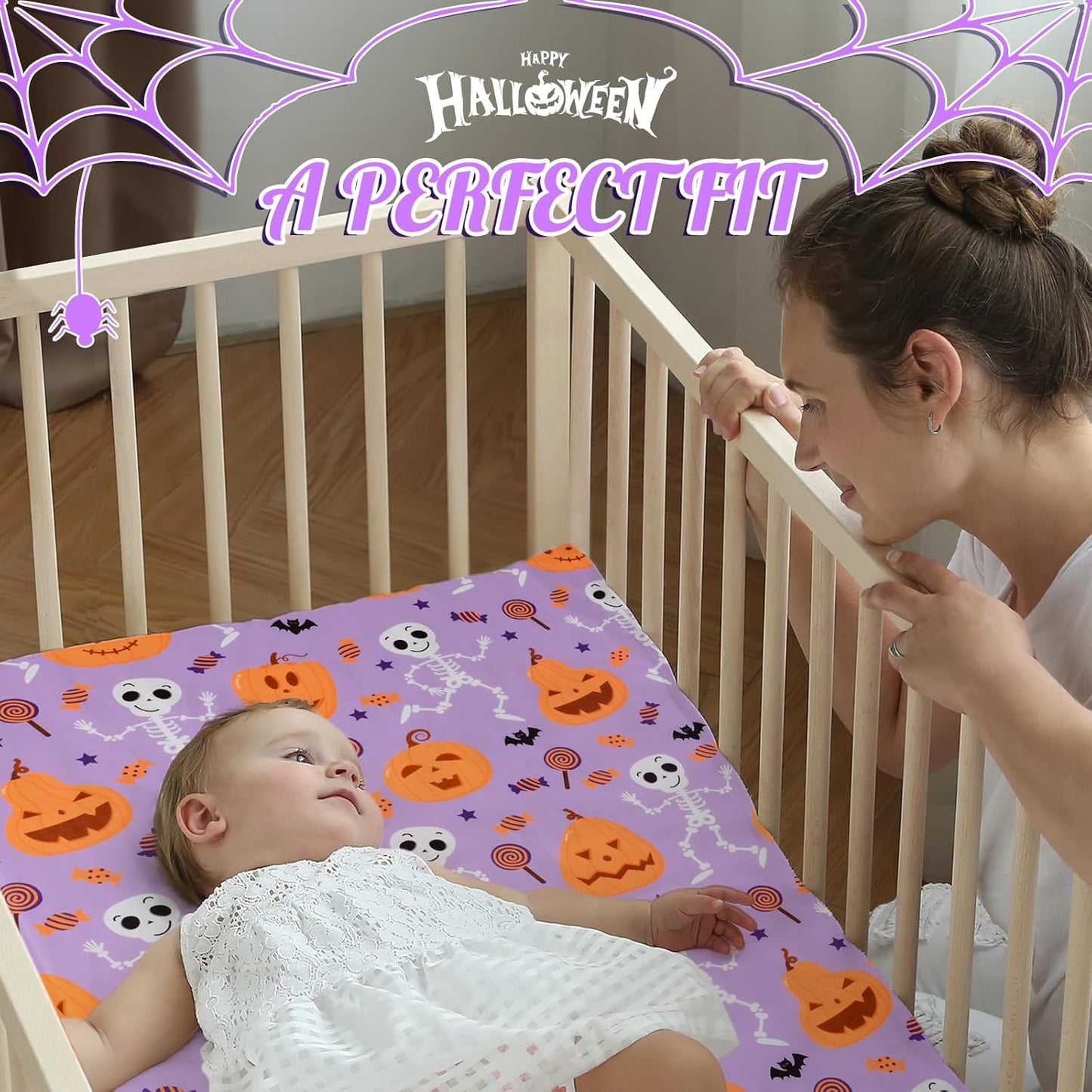 UOMNY Halloween Pumpkin Crib Sheet for Boys Girls Halloween Fitted Crib Sheets for Standard Crib 52 X 28 Inch Toddler Crib Mattresses Sheet