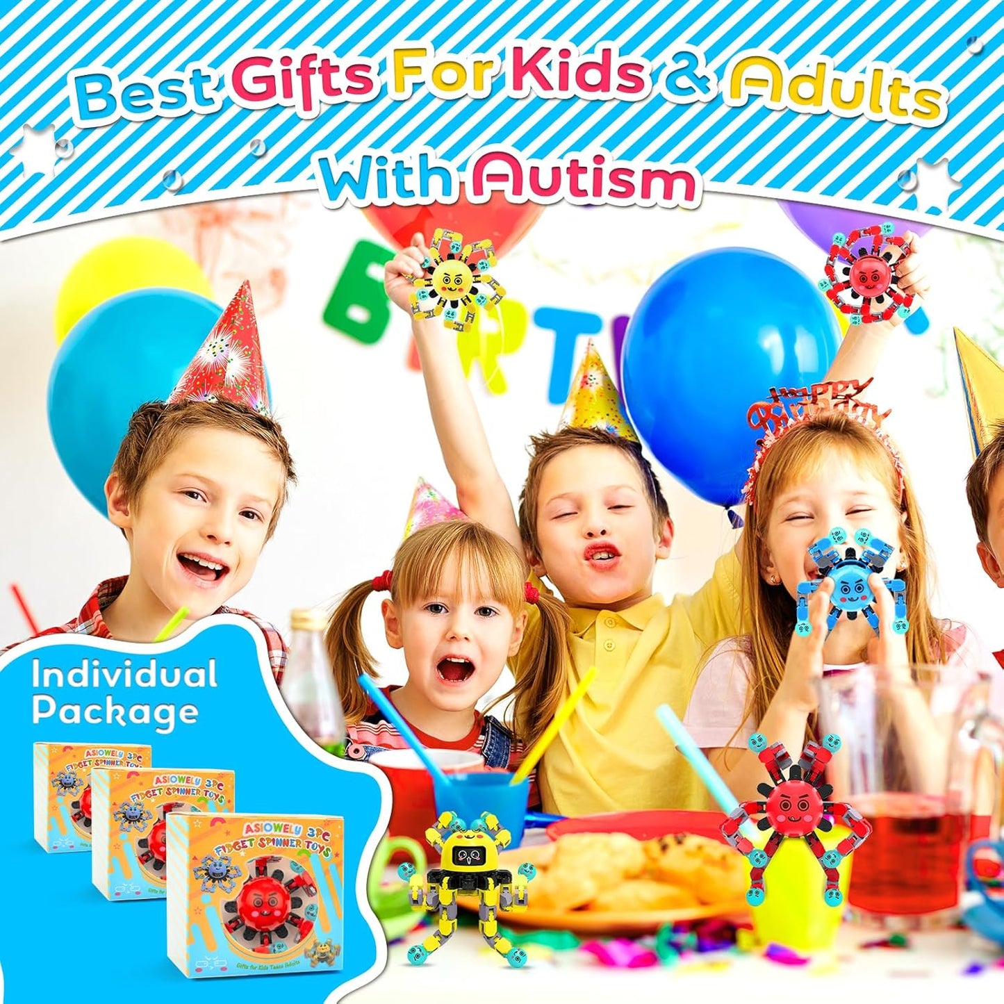 Transformable Fidget Spinner Toys for Kids & Adults,3 PCS Fidget Toys for Teens Anxiety,Sensory Toys for Autism ADHD Stress Relief,Gifts for Boys Girls Kids Fingertip Gyros Travel Toys