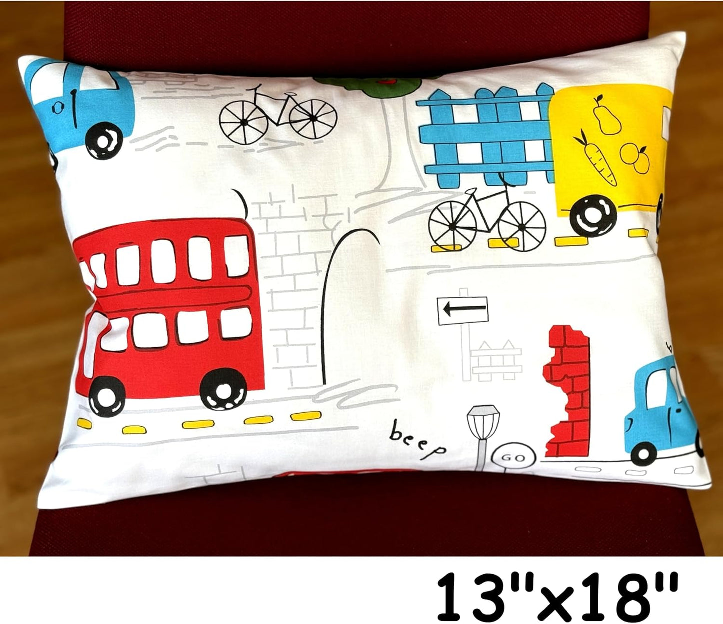 Cars Cotton Toddler Pillowcase 13 x 18 - Cars Kids Pillow Case, Small Travel Pillow Cases, Boys Multicolored Cars