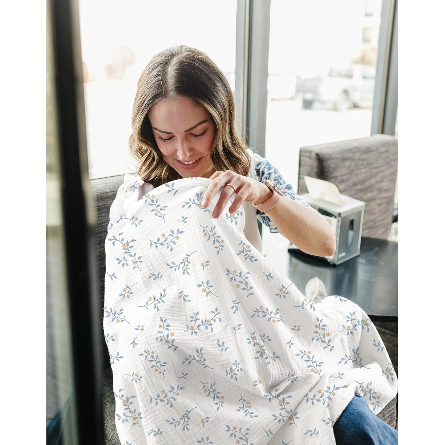 Konssy 2-Pack Muslin Nursing Cover Up for Breastfeeding Moms with Rigid Hoop, 100% Cotton, Lightweight & Breathable Breastfeeding Cover, Adjustable & Comfort