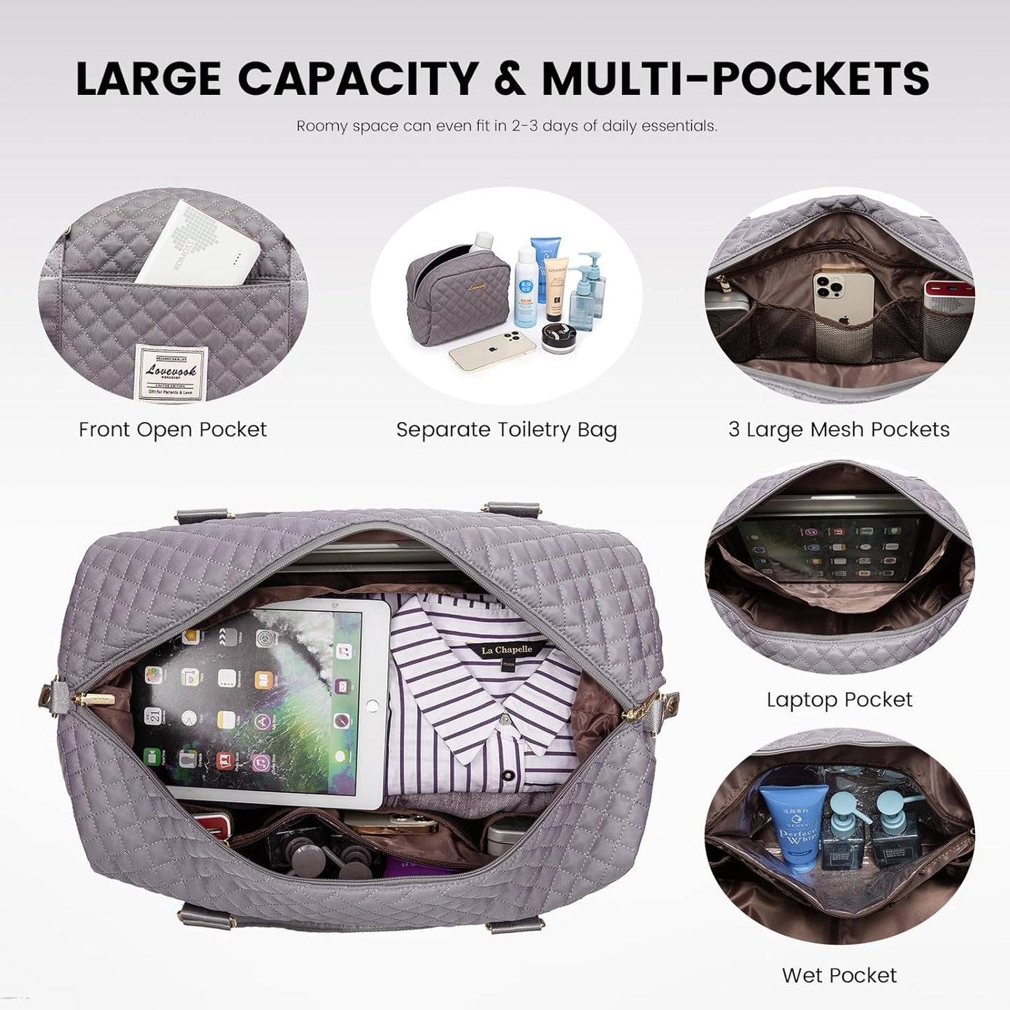 LOVEVOOK Travel Duffle Bag,Weekender Bags for Women with Shoe Compartment，Carry on Overnight Bag with Toiletry Bag,Gym Duffel Bag with Wet Pocket, Hospital Bags for Labor and Delivery