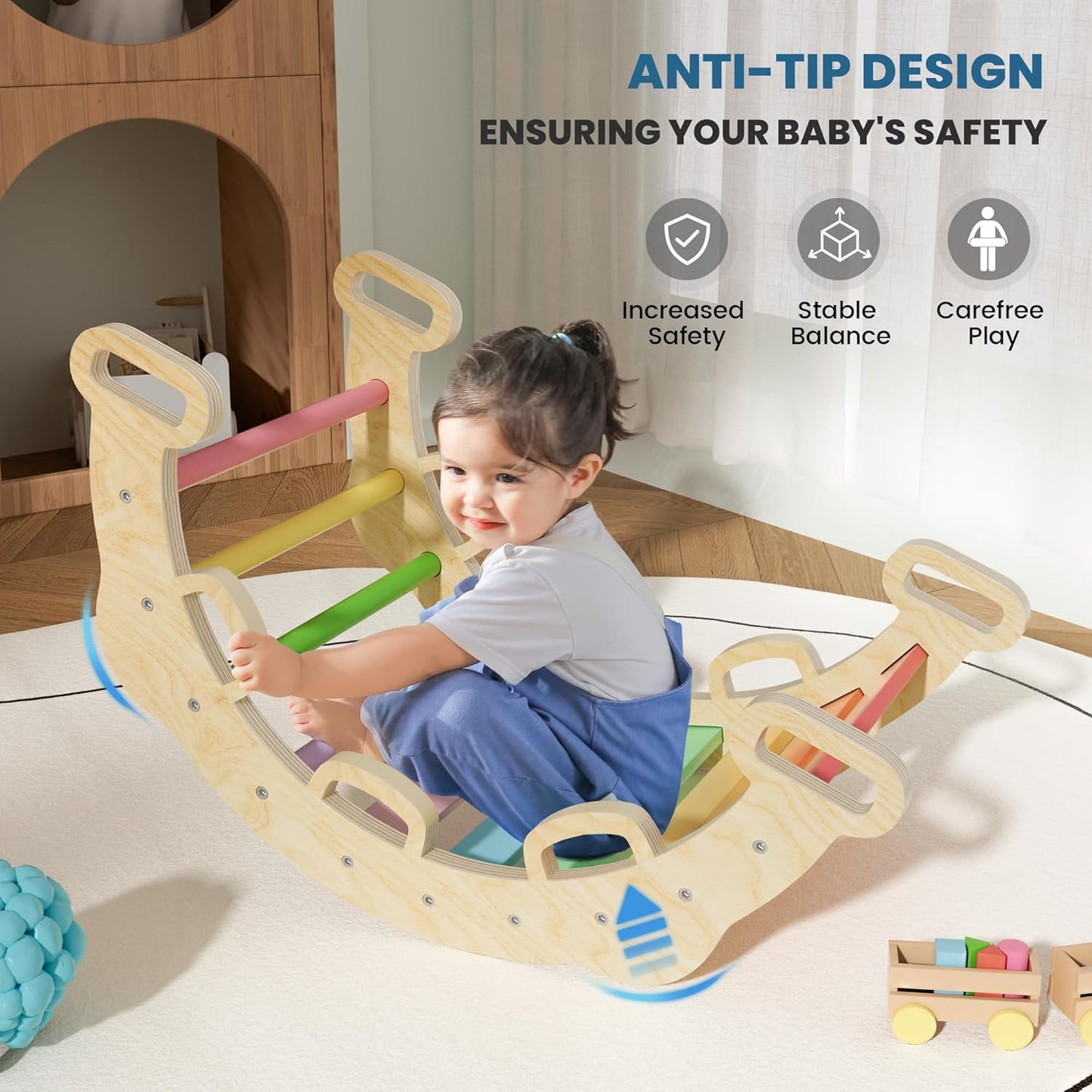 BlueWood 2024 8-in-1 Pikler Triangle Climbing Set Toddler Toys Indoor Baby Jungle Gym Climber Playground for Kids - Rainbow