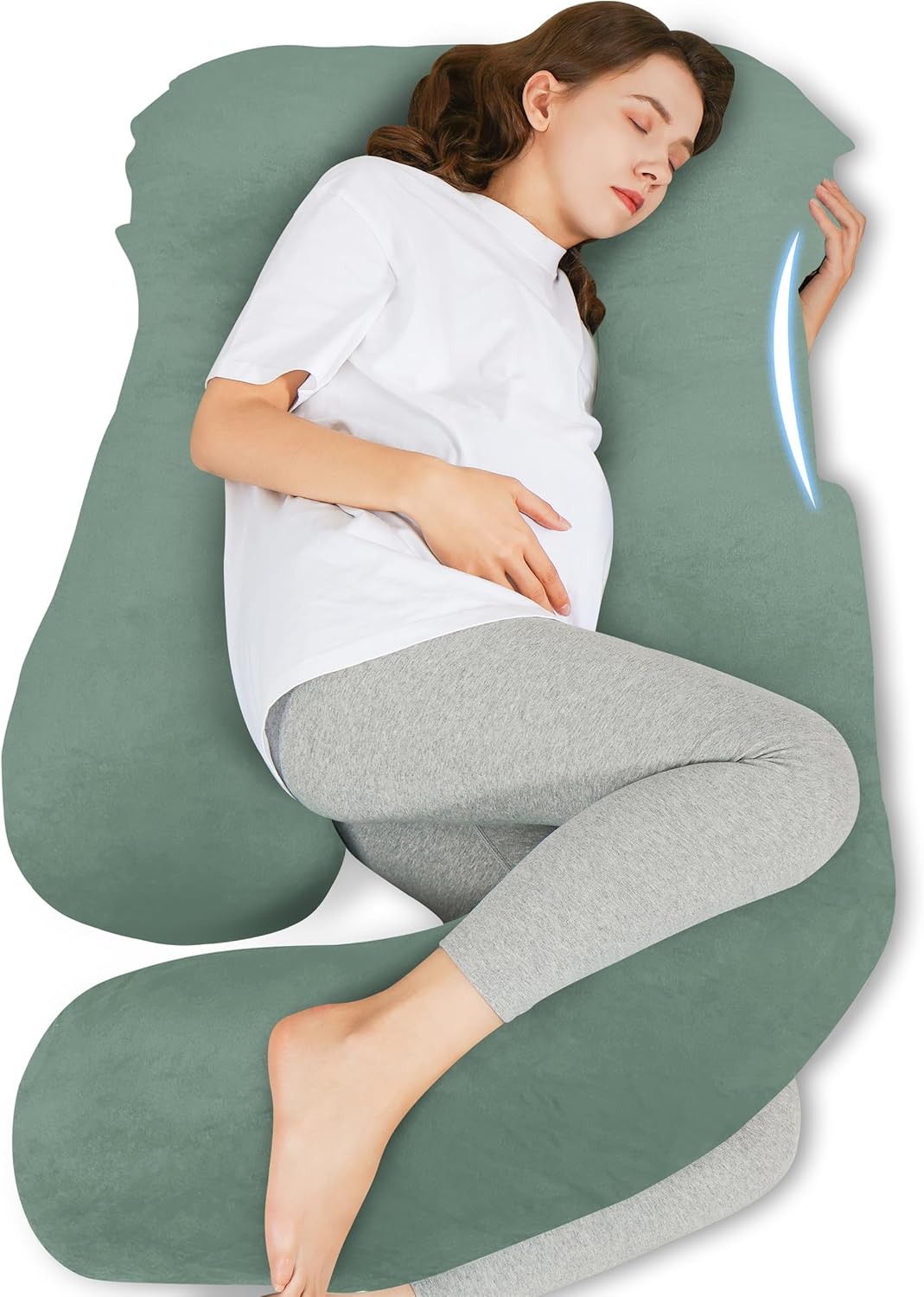 HIPHOP PANDA U-Shaped Pregnancy Pillow for Sleeping - Full Body Maternity Support Pillow with Removable Cover - Comfort for Back, HIPS, Legs, Belly - 57 Inch for Pregnant Women, Green