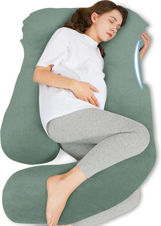 HIPHOP PANDA U-Shaped Pregnancy Pillow for Sleeping - Full Body Maternity Support Pillow with Removable Cover - Comfort for Back, HIPS, Legs, Belly - 57 Inch for Pregnant Women, Green