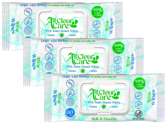 Baby Wipes, Unscented Wipes for Sensitive Skin, Large Soft Durable & 99% Water Based, Gentle & Hypoallergenic for Babies & Adults, Vitamin E and Aloe, Flip Top Lid, 3 Pack (240 Wipes)
