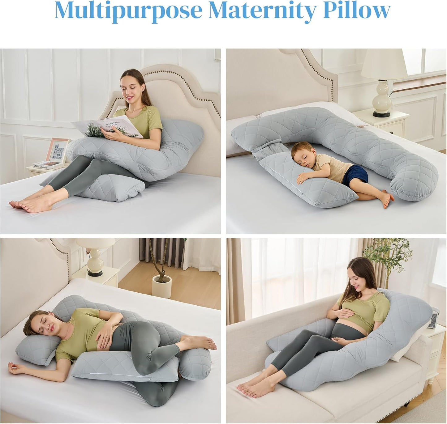 Cooling Pregnancy Pillow for Sleeping, U Shaped Full Body Maternity Pillow with Diamond Quilted Cool Fabric – Support for Back, Belly, Legs, HIPS for Pregnant Women, 51 Inch Body Pillow, Grey