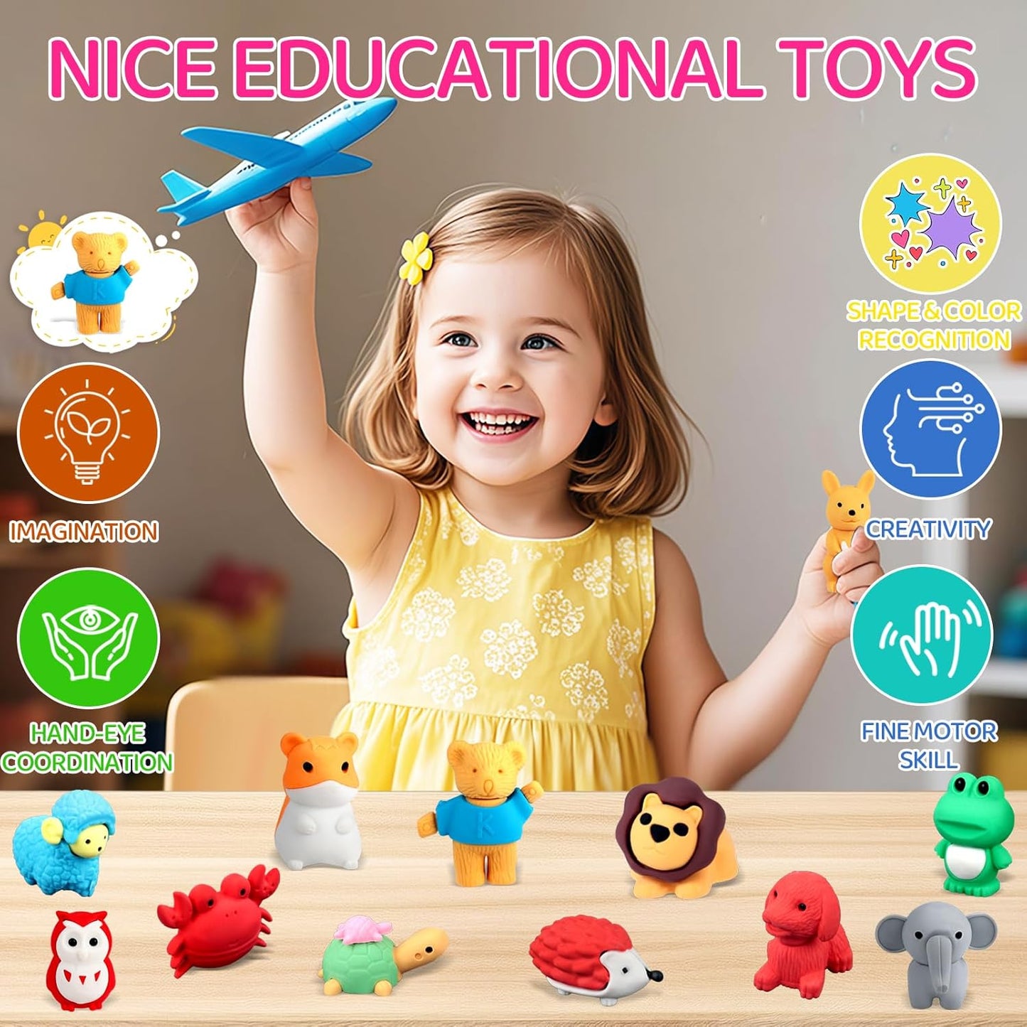 121Pcs Animal Erasers Desk Pets for Kids Animal Pencil Erasers Bulk Puzzle Eraser Toys Gifts for Classroom Prizes,Game Reward,Treasure Box,Easter Egg Fillers,Goodie Bag Stuffer,Party Favors