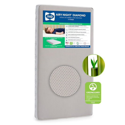 Sealy Baby Airy Night Diamond Breathable Crib Mattress, Made in USA, GREENGUARD GOLD Certified, Supportive & Sustainable Mesh Surface, 2 Stage, Toddler Bed Fit, Safety & Quality Tested, 52x28"