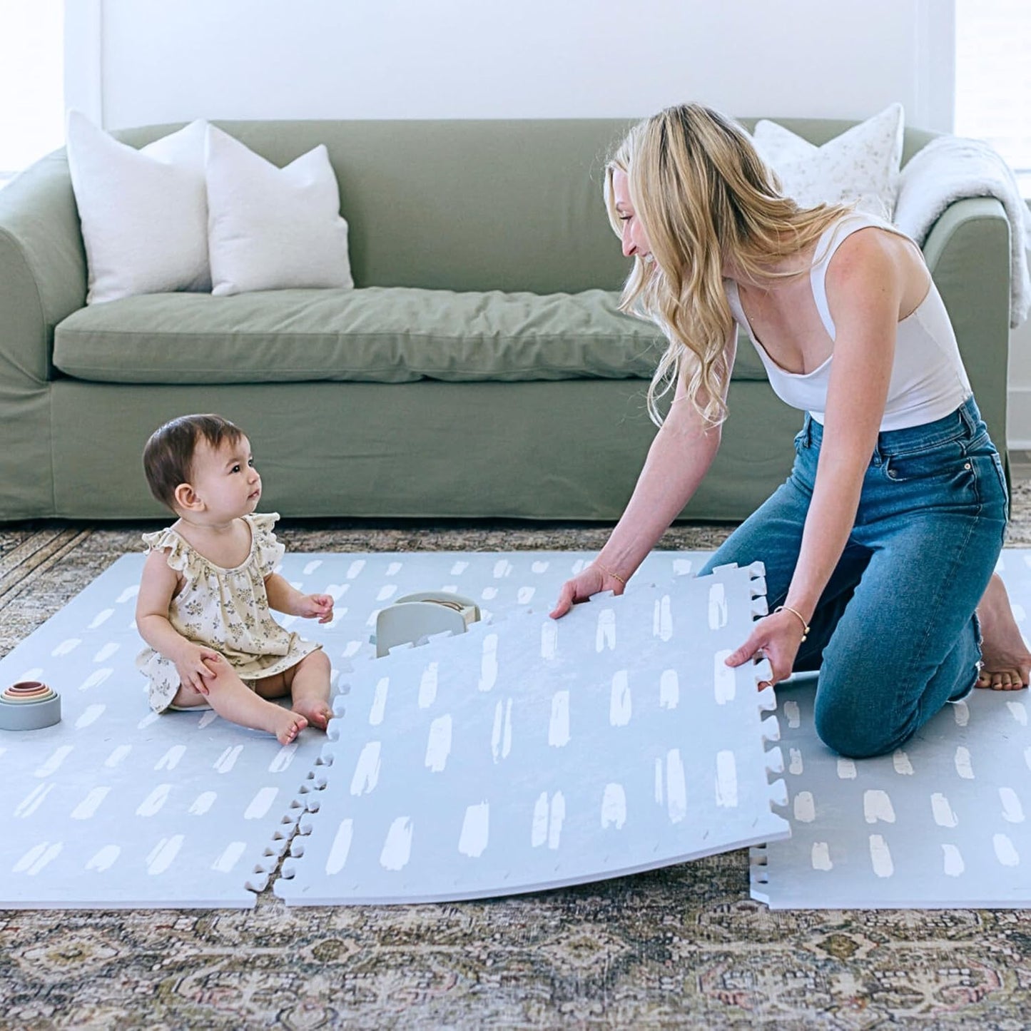 Baby Play Mats for Floor - Shoreline (4x6ft) - Premium EVA Foam Play Mat for Babies & Toddlers - Perfect for Tummy Time, Crawling, Playroom - Stylish & Comfortable Kids Play Mat