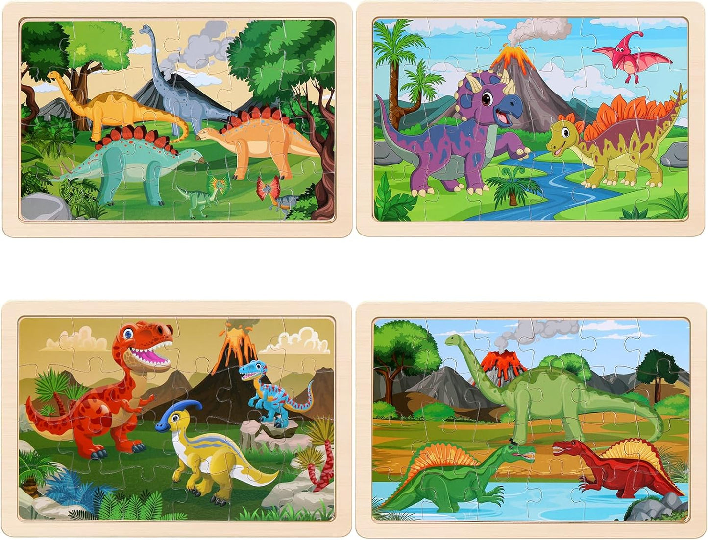 Wooden Puzzles Dinosaur Toys for Kids Ages 3-5, Set of 4 Packs with 20-Piece Wood Jigsaw Puzzles, Preschool Educational Brain Teaser Boards for Boys and Girls 3 4 5 6 Years Old
