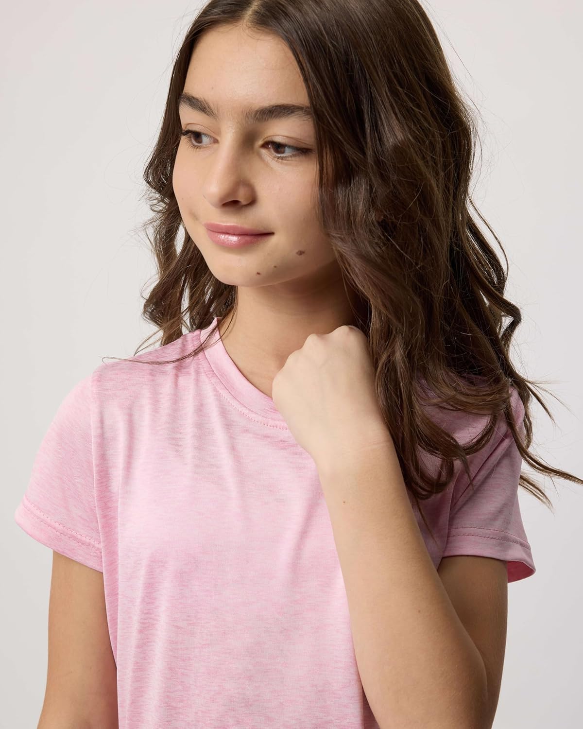 Real Essentials 5 Pack: Girls Short Sleeve Dry-Fit Crew Neck Active Athletic Performance T-Shirt