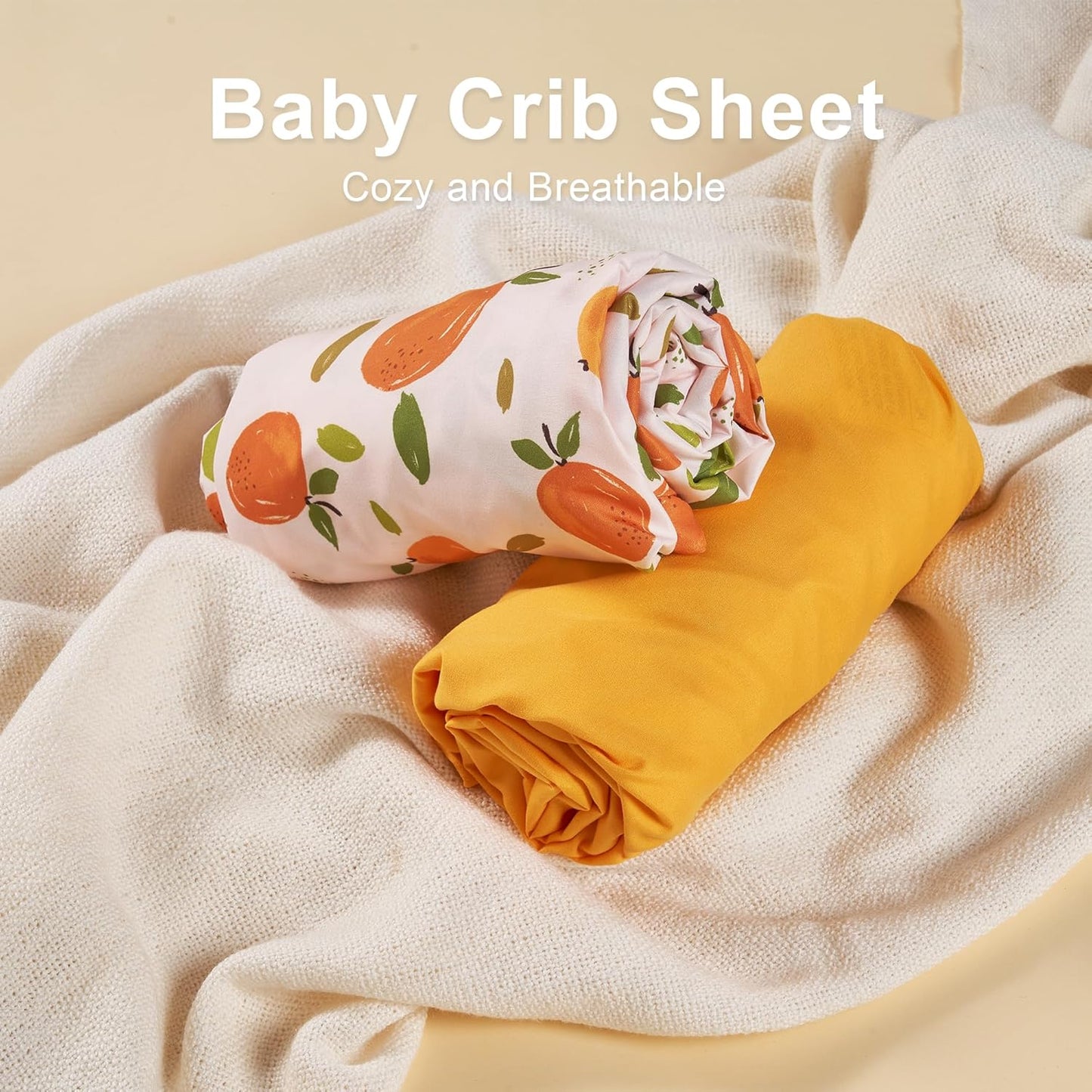 TILLYOU Baby Crib Sheets for Boys Girls, Super Soft Toddler Bed Sheets, 2 Pack Sheets for Standard Crib Mattress 28x52in, Orange Flavour