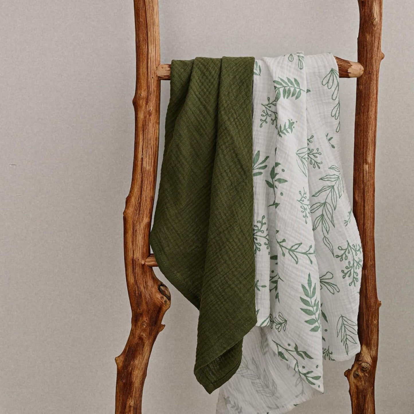 Muslin Receiving Blankets, Neutral Blanket Swaddling for Newborn Boys and Girls, 5 Pack Breathable and Skin-Friendly Swaddle Wrap for Infant Baby (Bright Leaves)