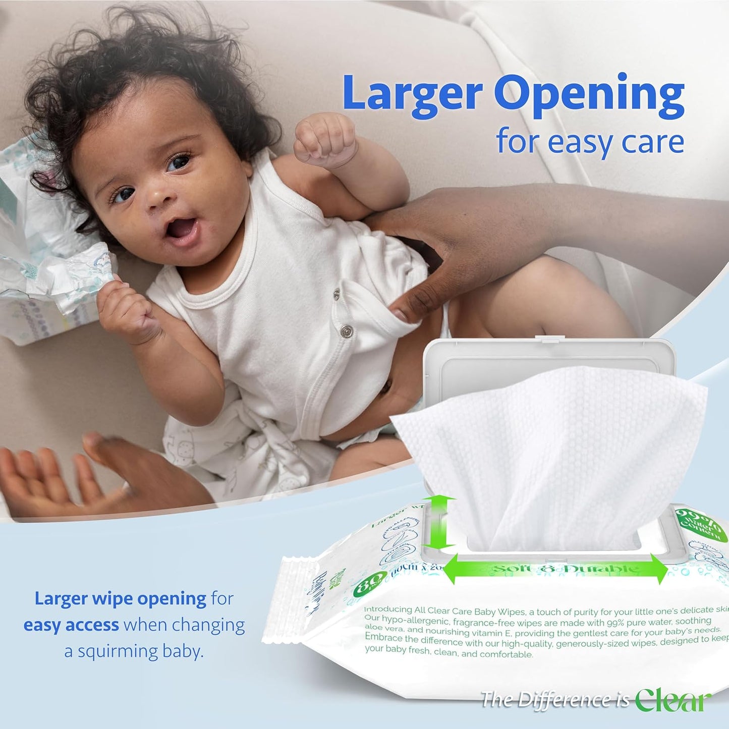 Baby Wipes, Unscented Wipes for Sensitive Skin, Large Soft Durable & 99% Water Based, Gentle & Hypoallergenic for Babies & Adults, Vitamin E and Aloe, Flip Top Lid, 3 Pack (240 Wipes)