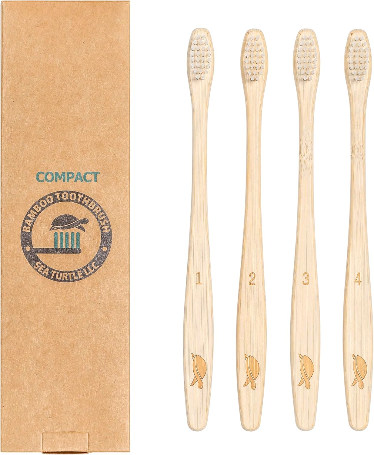 Sea Turtle Plant-Based Bristles, Compact Bamboo Toothbrushes, Soft Natural Toothbrush for Adults (4 Pack)