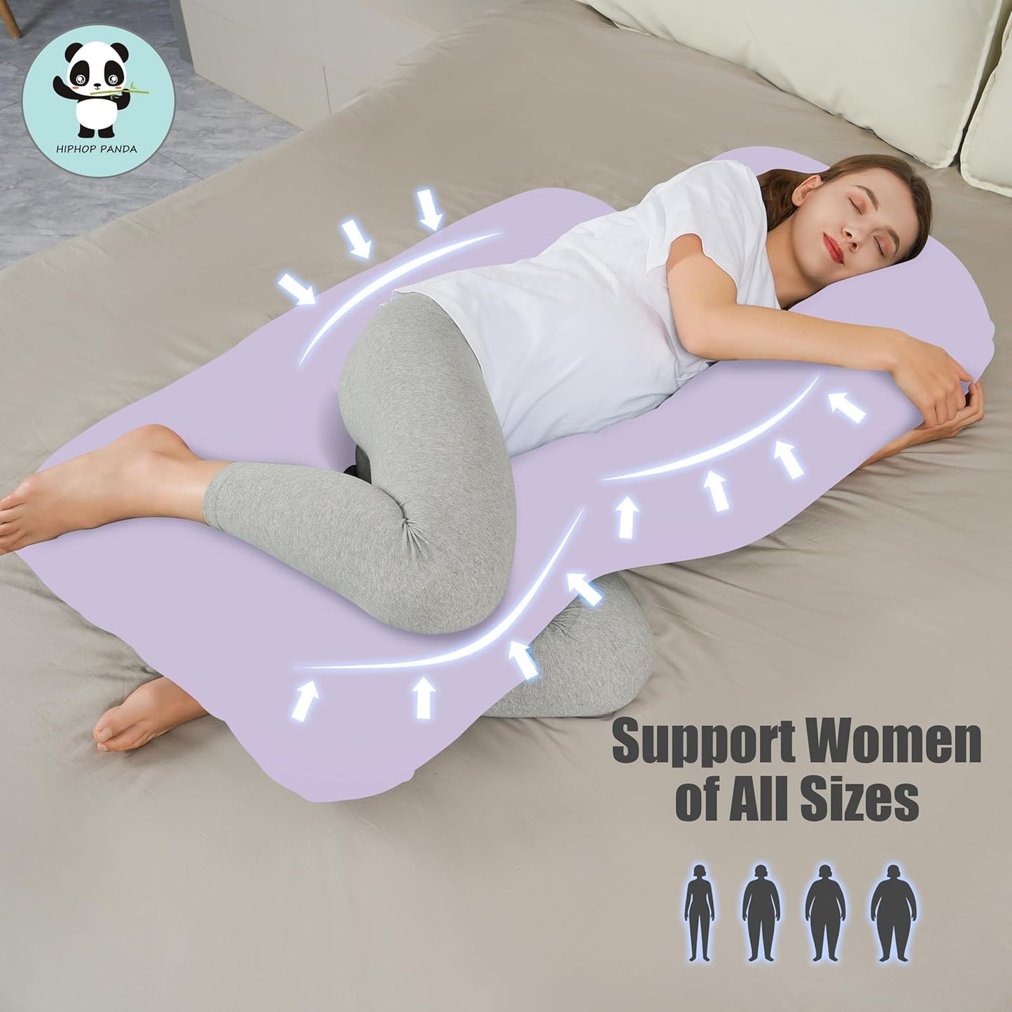 HIPHOP PANDA U-Shaped Pregnancy Pillow for Sleeping - Full Body Maternity Support Pillow with Removable Cover - Comfort for Back, HIPS, Legs, Belly - 57 Inch for Pregnant Women, Purple