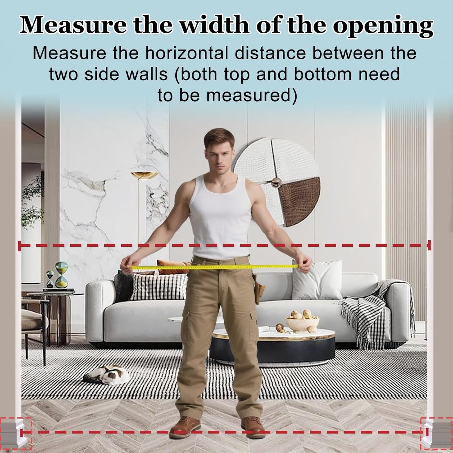 WAOWAO Triple Lock Baby Gate Extra Wide 72.04-76.77" Pressure Mounted Walk Through Swing Auto Close Safety White Metal Dog Pet Puppy for Stairs,Doorways,Kitchen