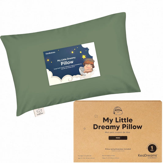 Mini Toddler Pillow with Pillowcase - 9x13 My Little Dreamy Travel Kids Pillow for Sleeping, Toddler Bed, Small, Tiny, Organic Cotton Pillowcase, Soft & Breathable, Kids 2-4 Years Old (Jungle Green)