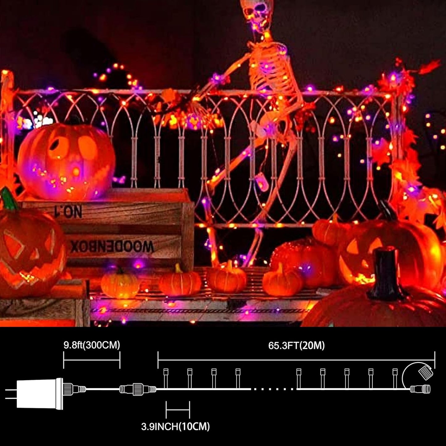 66ft Halloween Decorative Mini Lights, 200 LED Transparent Wire Fairy Starry String Lights Plug in, 12 Lighting Modes, for Halloween Decoration Outdoor Party Decoration (Orange and Purple)