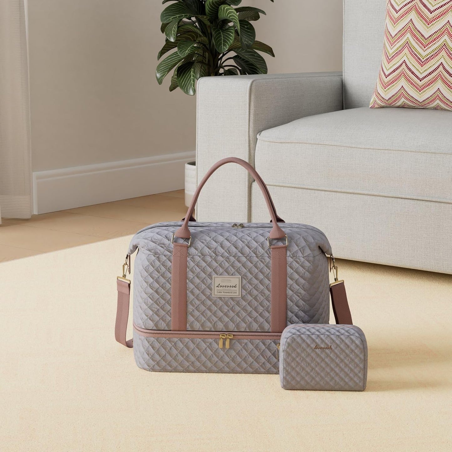 LOVEVOOK Travel Duffle Bag,Weekender Bags for Women with Shoe Compartment，Carry on Overnight Bag with Toiletry Bag,Gym Duffel Bag with Wet Pocket, Hospital Bags for Labor and Delivery