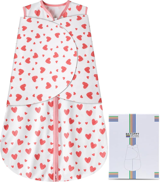 Newborn Sleep Sack Baby Swaddle,Swaddle me 0-3 Month,3-Way Adjustable Wearable Blanket,100% Rayon Cotton Swaddling Sleeping Bag，TOG 0.5 (Love, 0-3 Months)