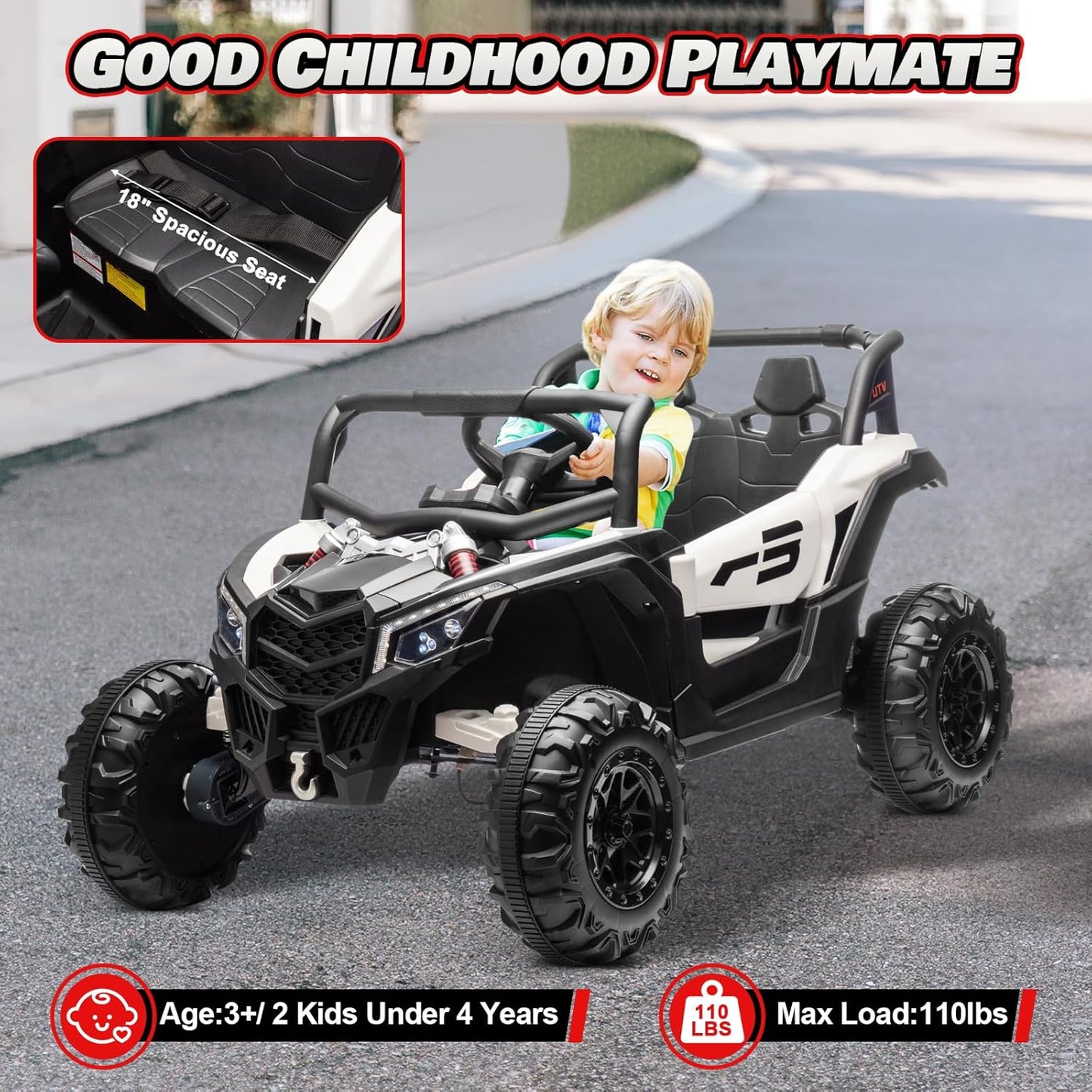 Electric Car for Kids, JOYRACER 24V Ride on Car Battery Powered Off-Road UTV w/Remote Control, 3 Speeds, 4x150W Powerful Motors, 18" Seat, Bluetooth, MP3, Electric Vehicles with Big Pull Bow