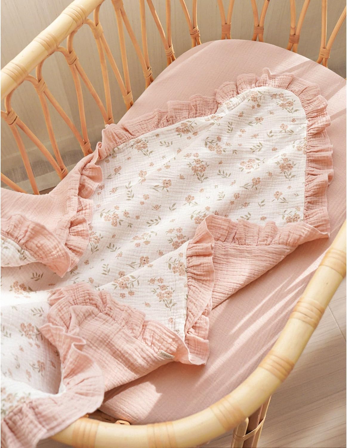 Konssy Flounce Muslin Baby Blankets, Cotton Crib Blanket for Baby Infant Toddler, Super Soft and Lightweight Nursery Blankets 40"x36" (Blossom)