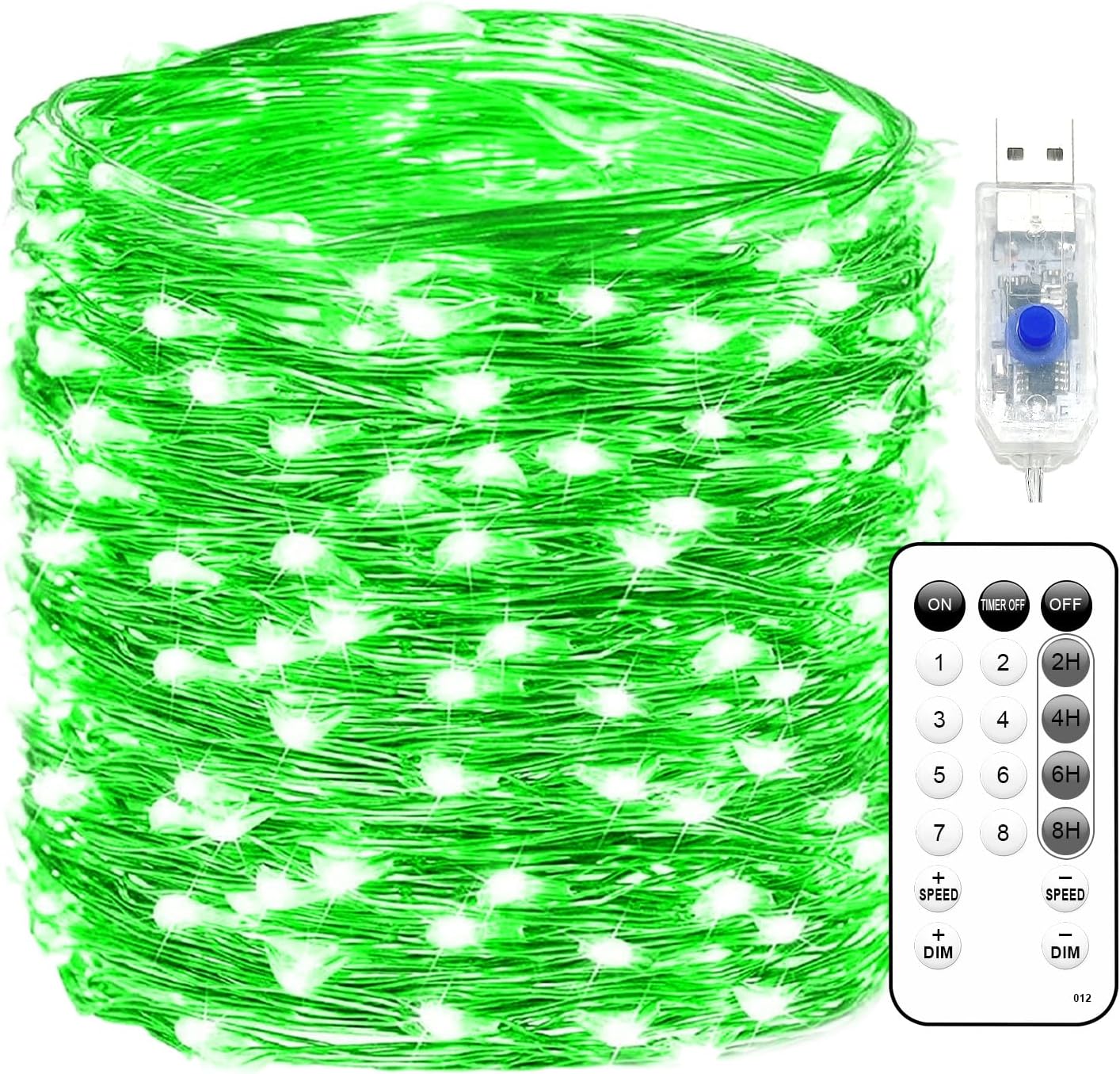 Fairy Lights 72ft 220 LED USB Twinkle String Lights Plug in Silver Wire Lights with Remote and Timer 8 Modes Outdoor Waterproof Starry Lights DIY Party Wedding Christmas Decoration（Green）