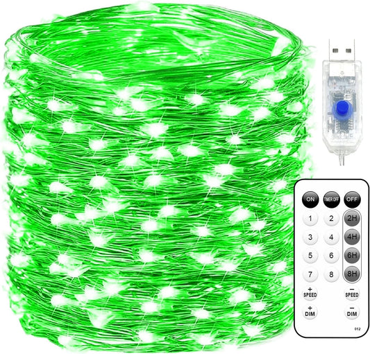 Fairy Lights 72ft 220 LED USB Twinkle String Lights Plug in Silver Wire Lights with Remote and Timer 8 Modes Outdoor Waterproof Starry Lights DIY Party Wedding Christmas Decoration（Green）