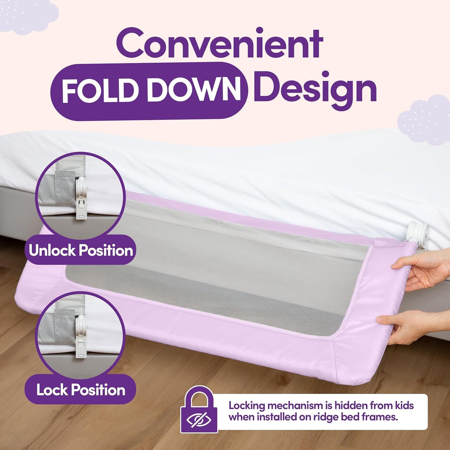 ComfyBumpy 1-Pack Bed Rail for Toddlers 35.5" L x 19.5" H | Toddler Bed Rails for Twin, Full & Toddler Bed Size | Swing Down Bed Rail Guard | Baby Bed Side Rail for Kids | Pink