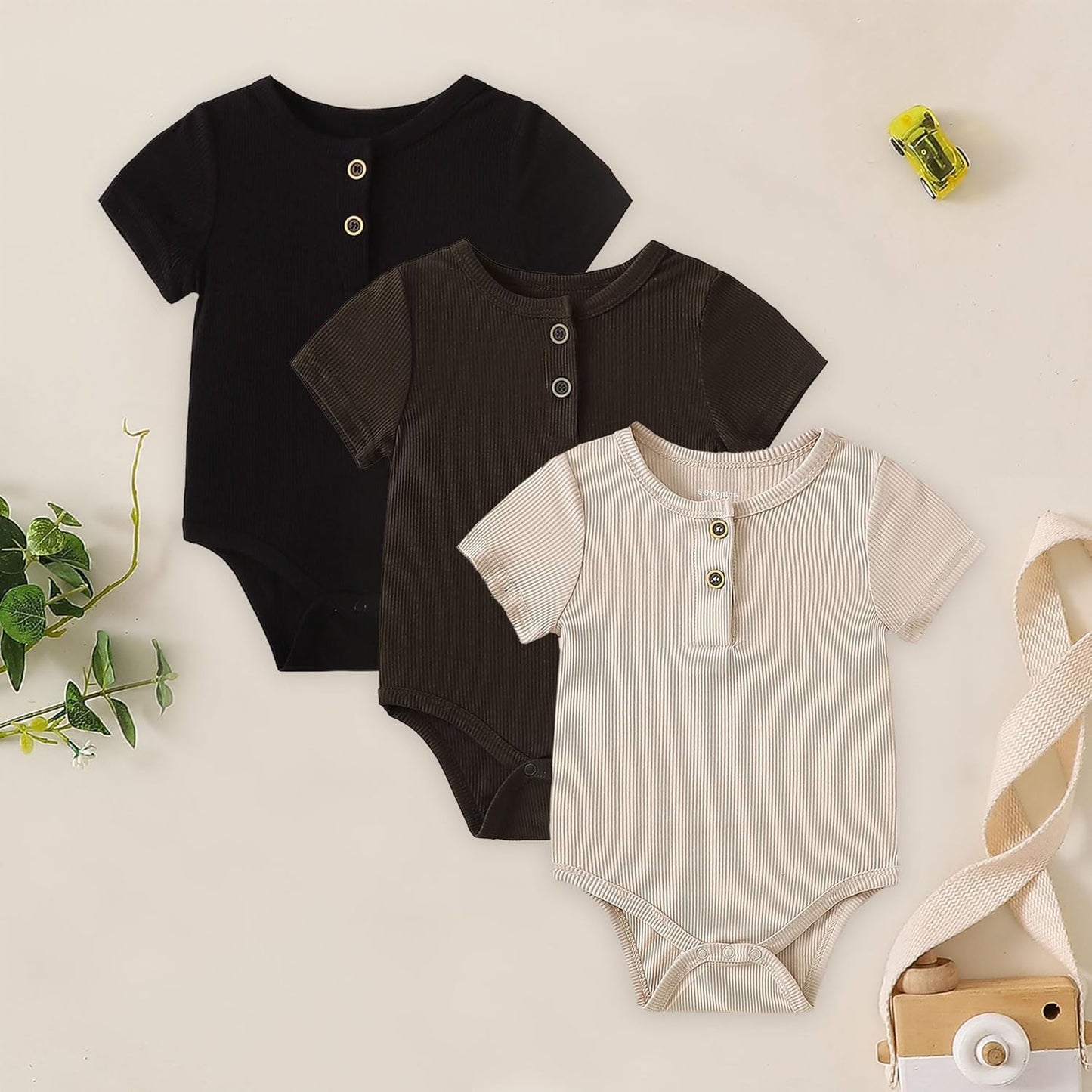 ROMPERINBOX Bamboo Onsies Baby Boy Short Sleeve 3 Pack Baby Bodysuit for Newborn Infant 0-24 Months, Viscose from Bamboo