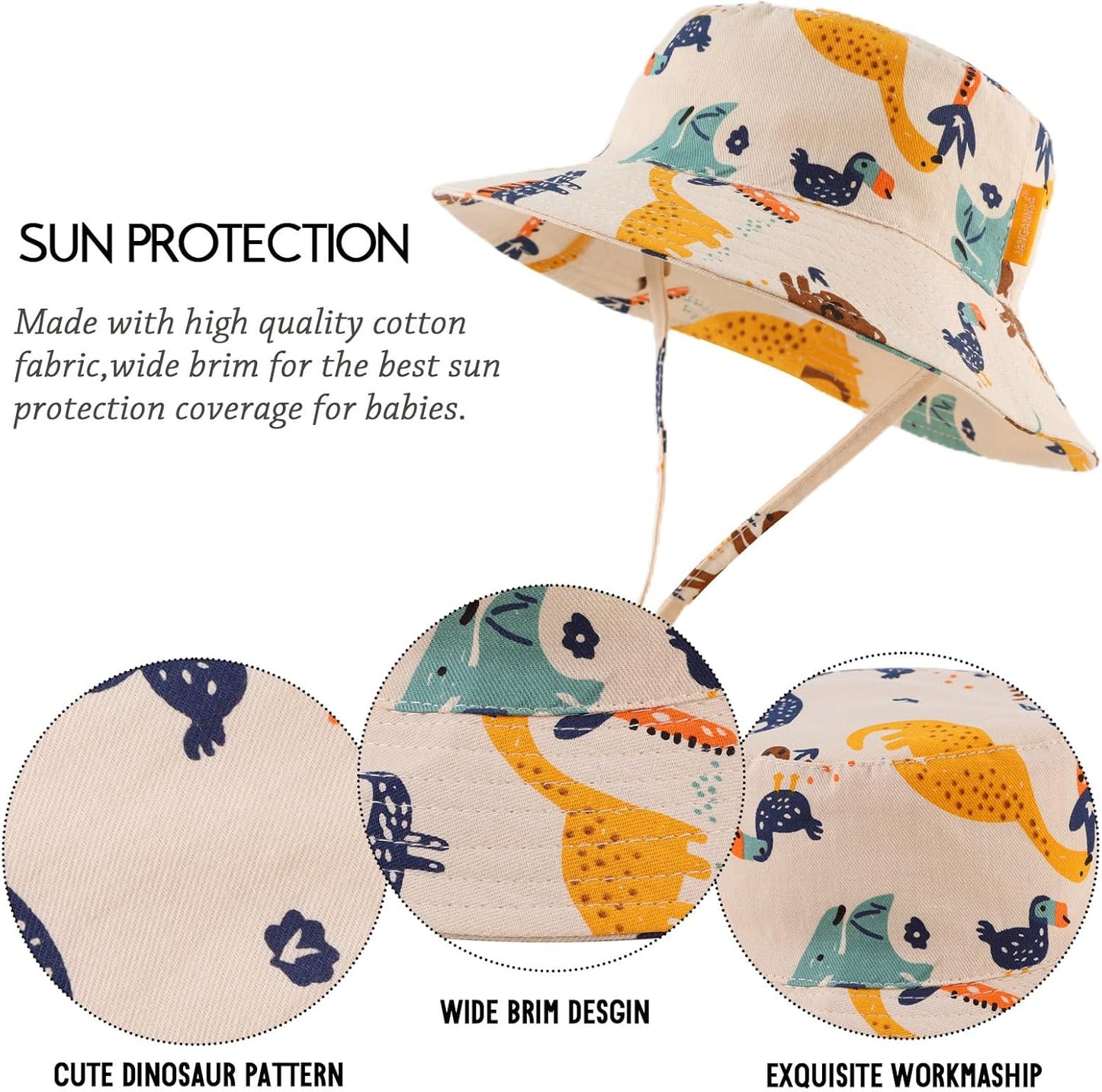 JANGANNSA Cotton Baby Sun Hat Infant Toddler Boys Girls Bucket Hats Summer Sun Protection Kids Beach Caps