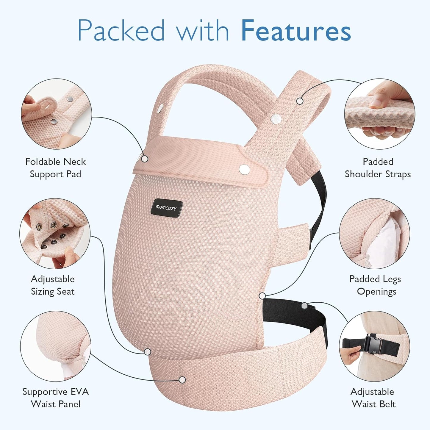 Momcozy Breathable Mesh Baby Carrier, Ergonomic and Lightweight Infant Carrier for 7-44lbs with Enhanced Lumbar Support, All Day Comfort for Hands-Free Parenting, Air Mesh-Pink