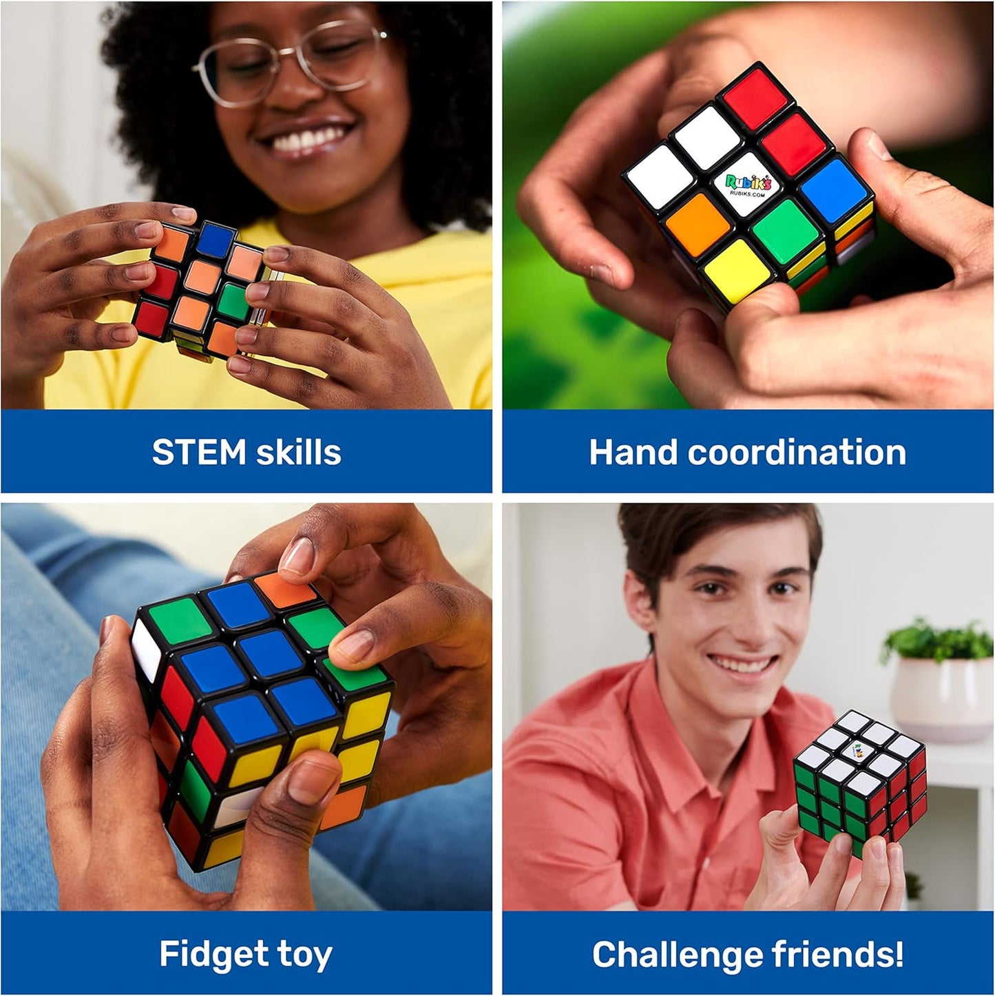 Rubik's Cube, Original 3x3 Puzzle Brain Teaser Fidget Toy with Removable Interchangeable Mod Stickers to Customize, for Adults & Kids Ages 8 and up