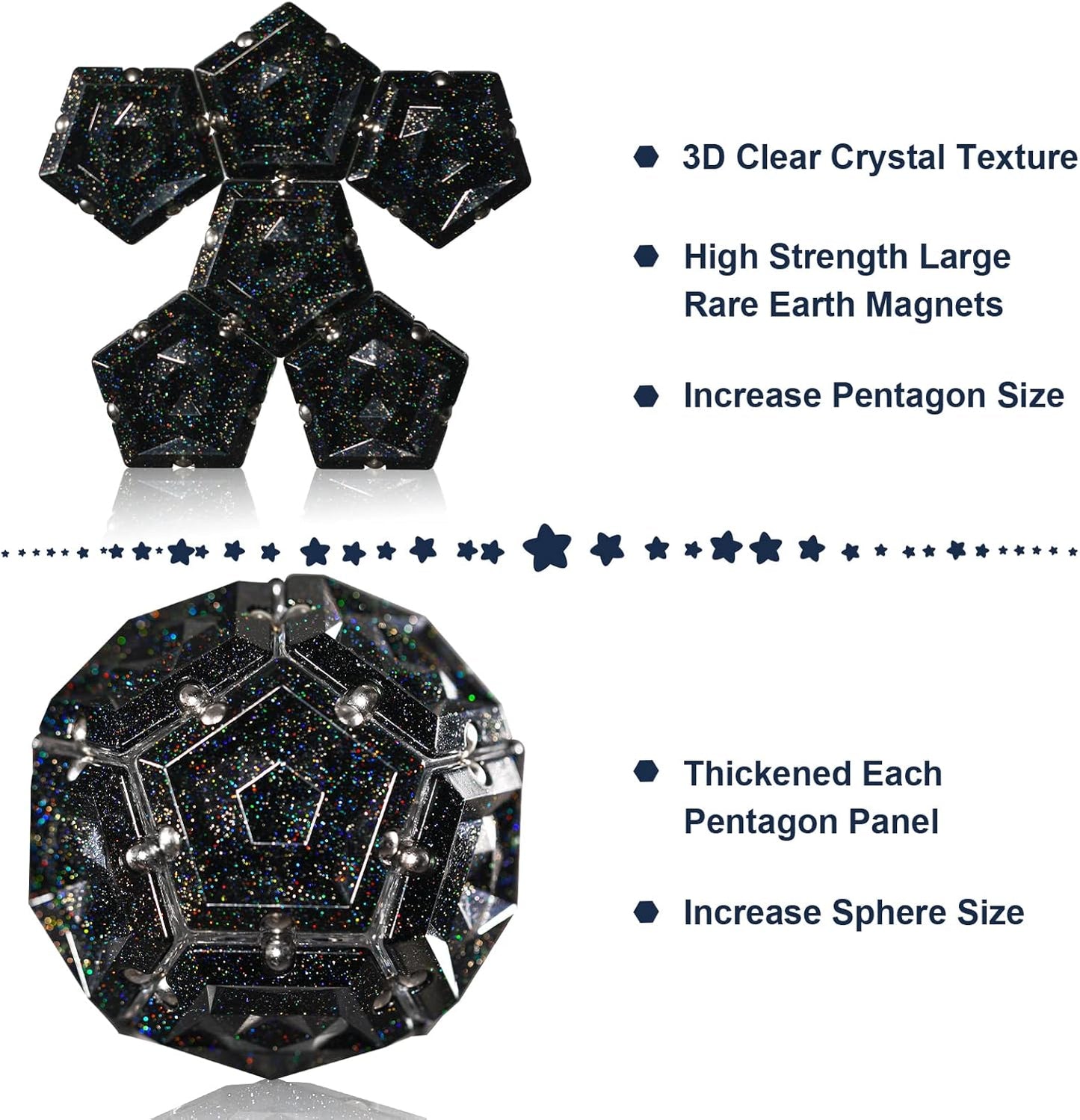 Magnetic Fidget Sphere Magnets Balls - Crystal Black Holographic Glitter - Magnet Fidgets Toy - 12 Piece Set - Creativity Beyond Imagination, Inspirational, Recreational, Desk Toys for Adults