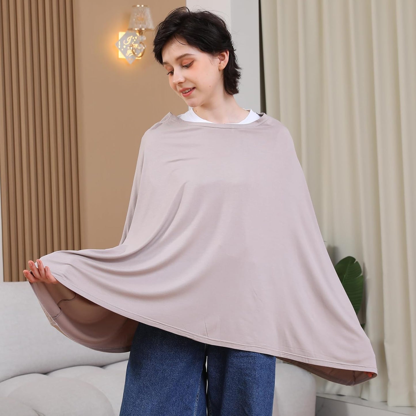 Multi-use Nursing Cover for Breastfeeding, 360°Full Coverage Nursing Poncho, Rayon Soft & Breathable Breastfeeding Cover up (Smooth Rayon, Warm Taupe)