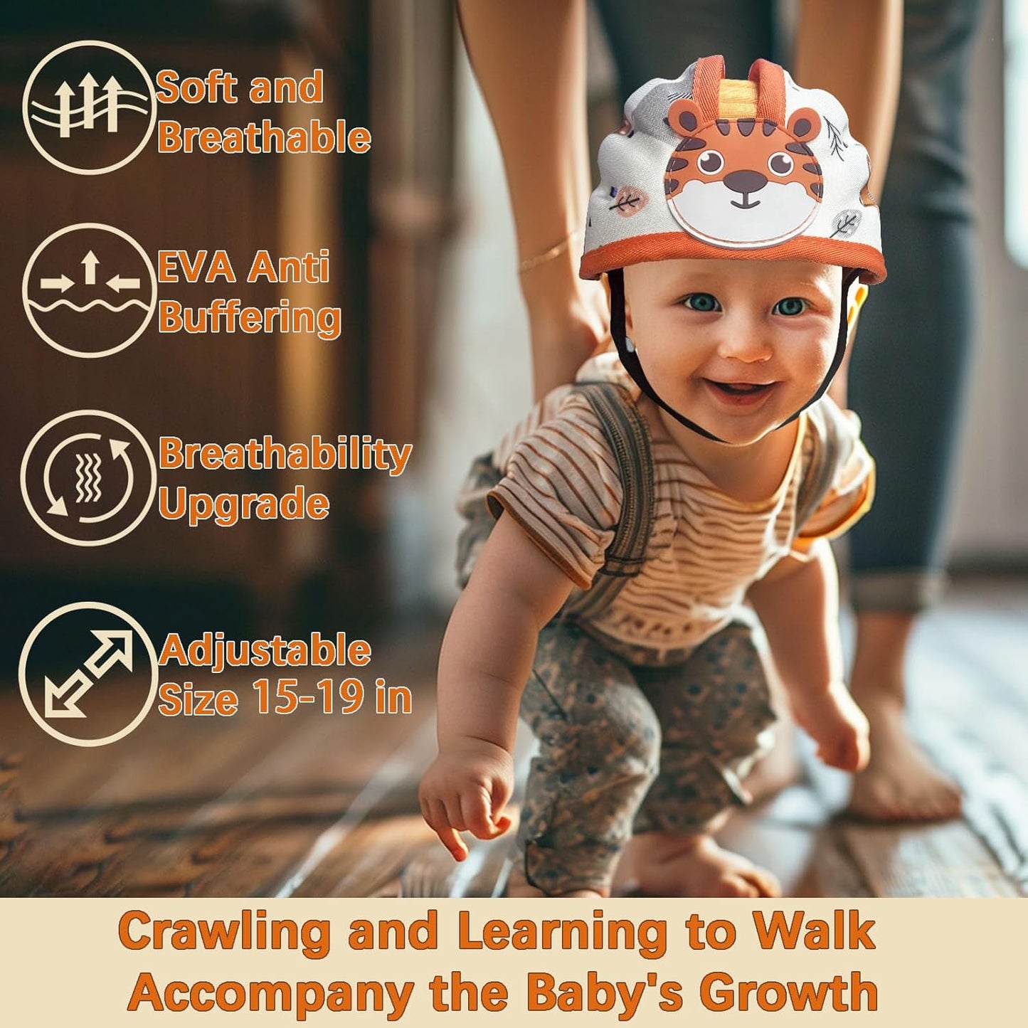 Baby Helmet for Crawing Walking,Soft Infant Safety Helmet,Baby Helmet 1-2 Years for Anti-Fall Head Protector,Adjustable, Breathable