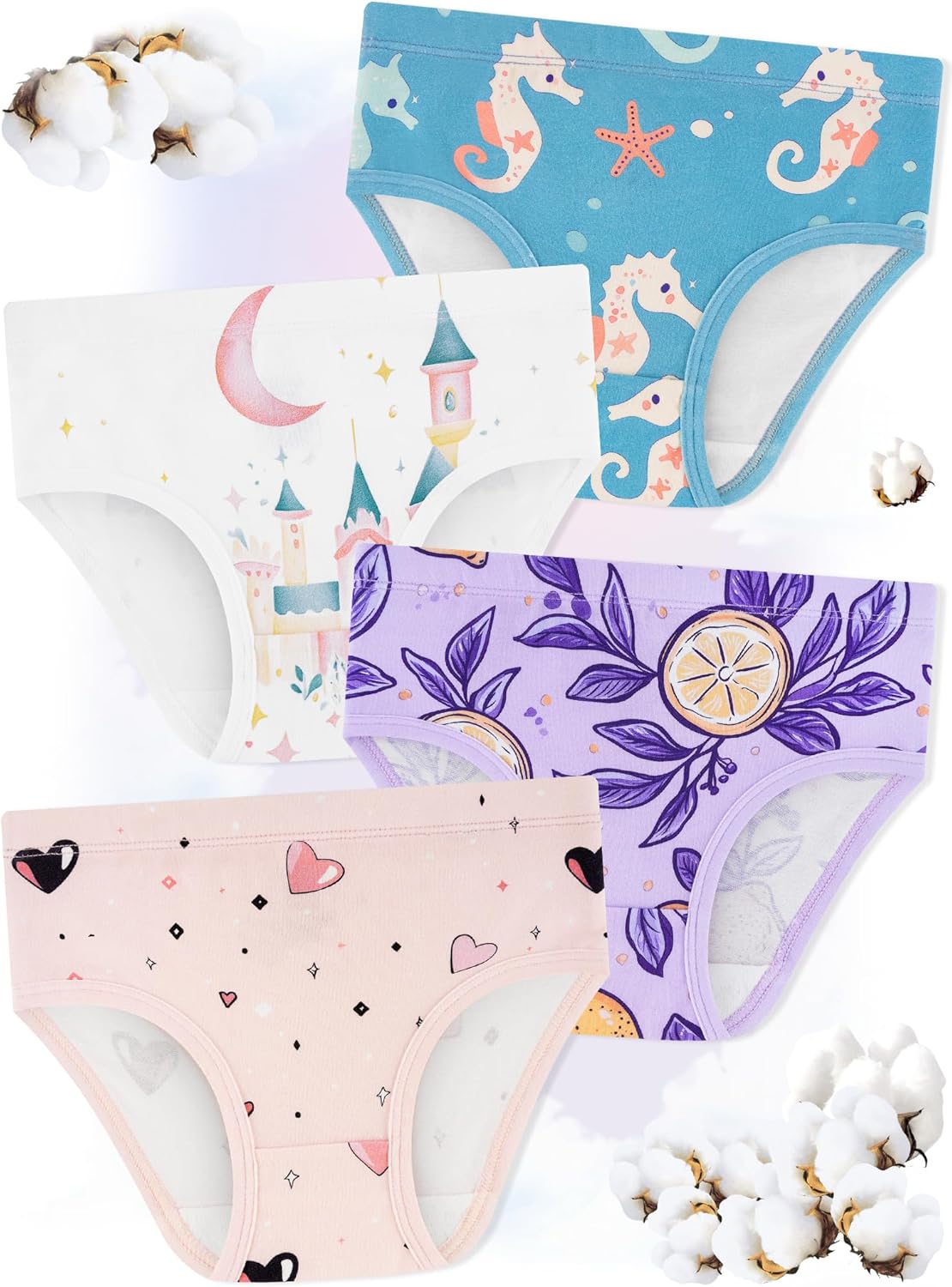 Girls' Underwear,Soft Cotton Tagless Panties for Toddlers' & Little Kids' Comfort,Breathable Briefs,8-Pack