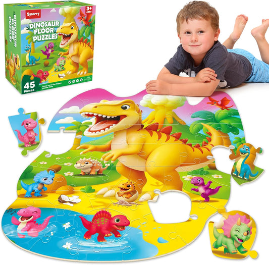 SYNARRY Dinosaur Floor Puzzles for Kids Ages 4-6, Large 45 Piece Floor Puzzles for Kids Ages 3-5, Dinosaur Puzzles for 4-8 Years Old, Dino Toys Gifts for 3 4 5 6 7 8 Years Old Boys Girls Child